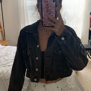 cropped black denim jacket